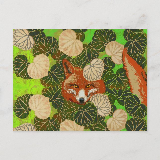 RED FOX AMONG THE GREEN LEAVES AND FOLIAGE POSTCARD (Front)