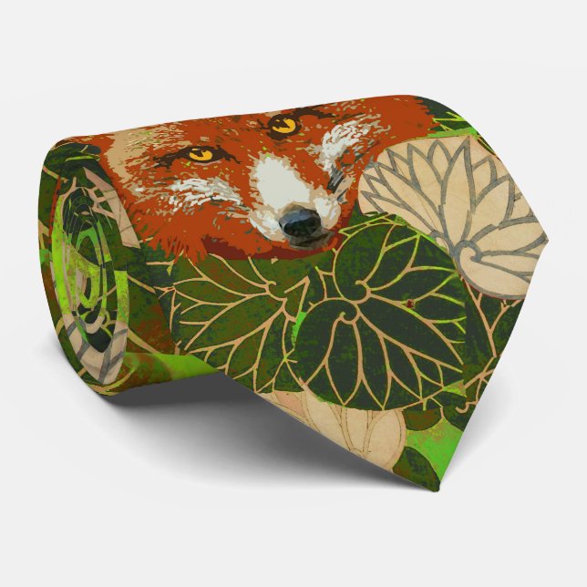 RED FOX AMONG THE GREEN LEAVES AND FOLIAGE TIE (Rolled)