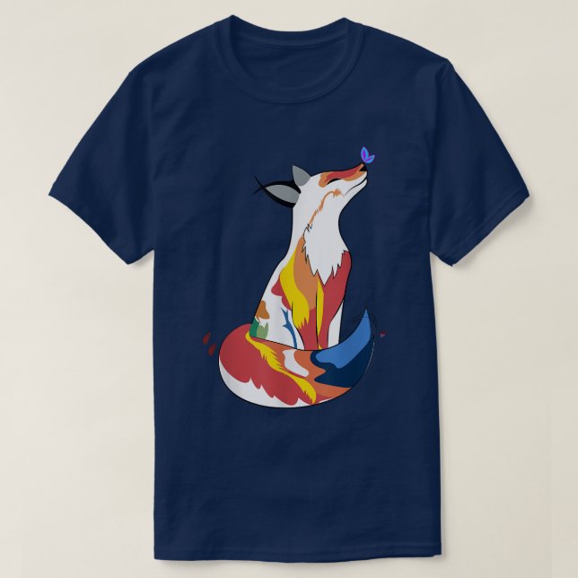 Red Fox And Cute Butterfly T-Shirt (Design Front)