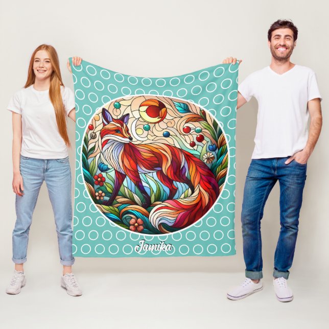  Red Fox and Sun Pale Green Fleece Blanket (In Situ)