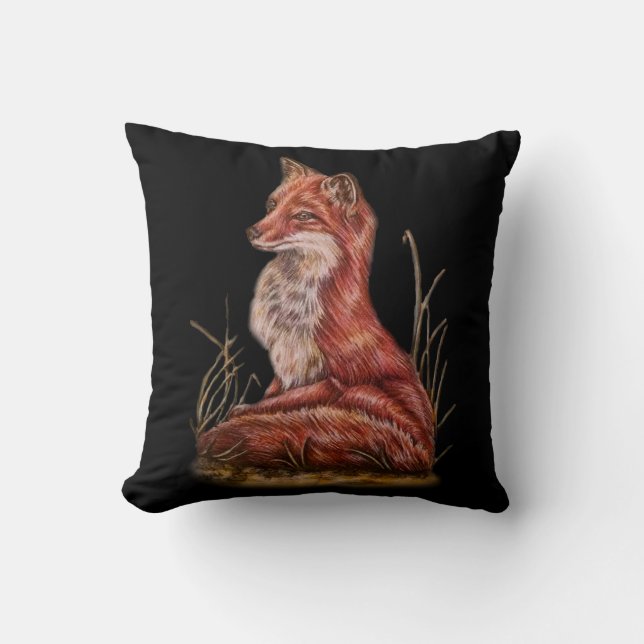 Red Fox Animal Art Drawing Cushion (Front)