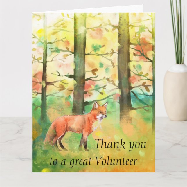 Red Fox Animal Autumn Fall Trees Thanks Volunteer Thank You Card (Front)
