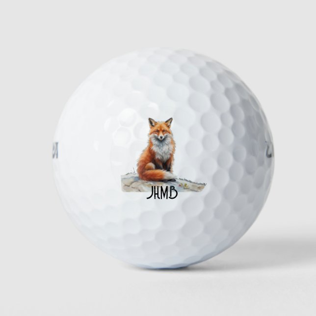 Red Fox Animal Monogram Art Golf Balls (Front)