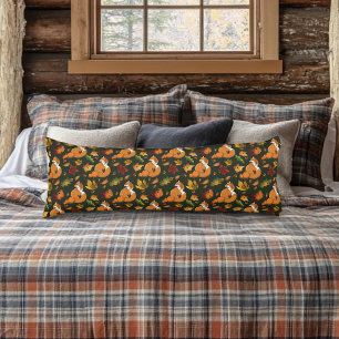 Red Fox Autumn Leaves Acorns Green Pattern Body Cushion