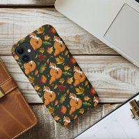 Red Fox Autumn Leaves Acorns Green Pattern