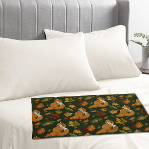 Red Fox Autumn Leaves Acorns Green Pattern Pillowcase