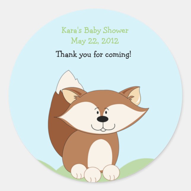 Red Fox Baby Shower Favour Sticker (Front)