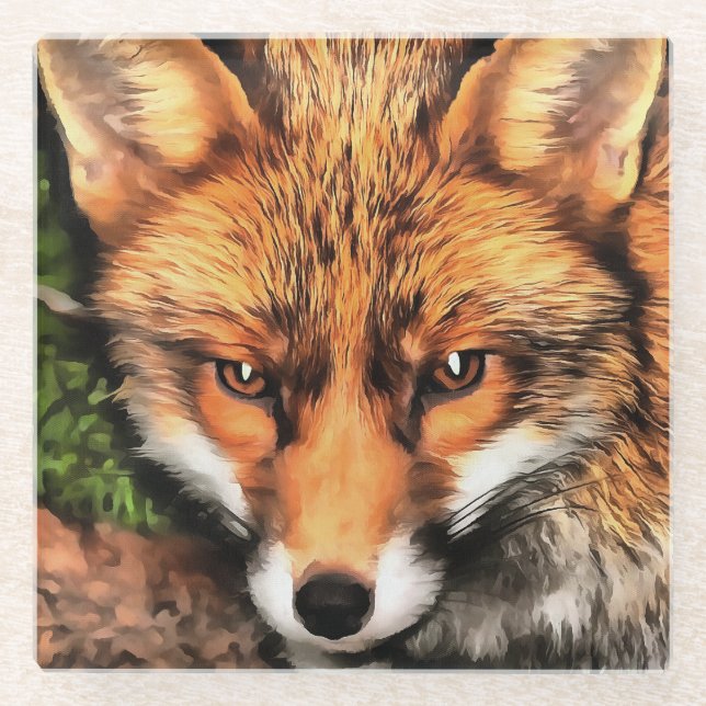 Red Fox Beautiful Wildlife Art Glass Coaster (Front)