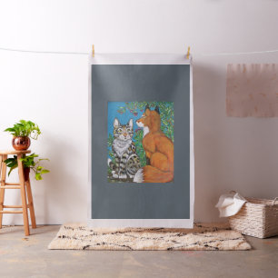 Red Fox & Bengal Cat Art Fabric Baby Quilt Decor