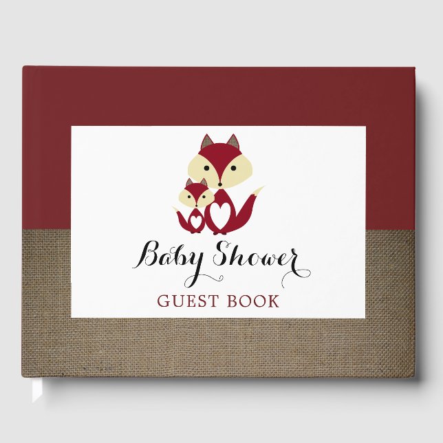 Red Fox Burlap Baby Shower Guest Book (Front)
