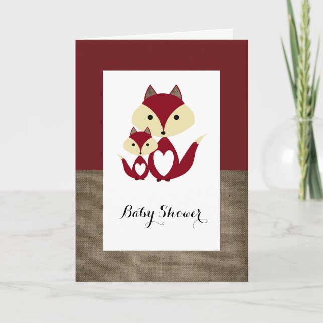 Red Fox Burlap Baby Shower Invitation (Front)