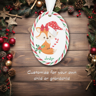 Red Fox Candy Cane Frame Kids Ornament