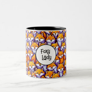 Red fox cartoon woodland funny foxy lady humour Two-Tone coffee mug