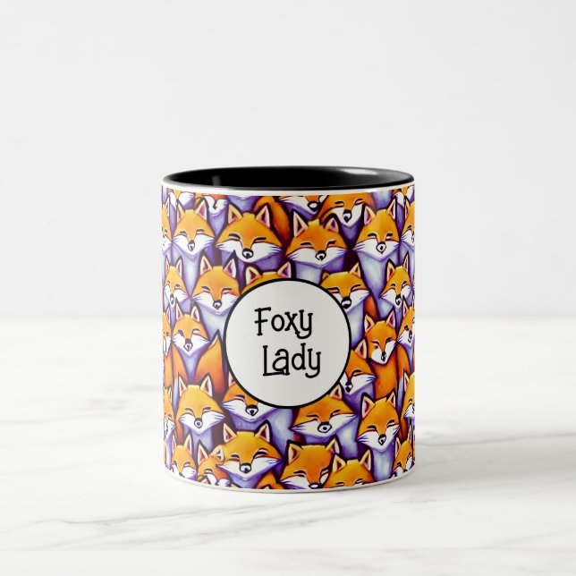 Red fox cartoon woodland funny foxy lady humour Two-Tone coffee mug (Center)