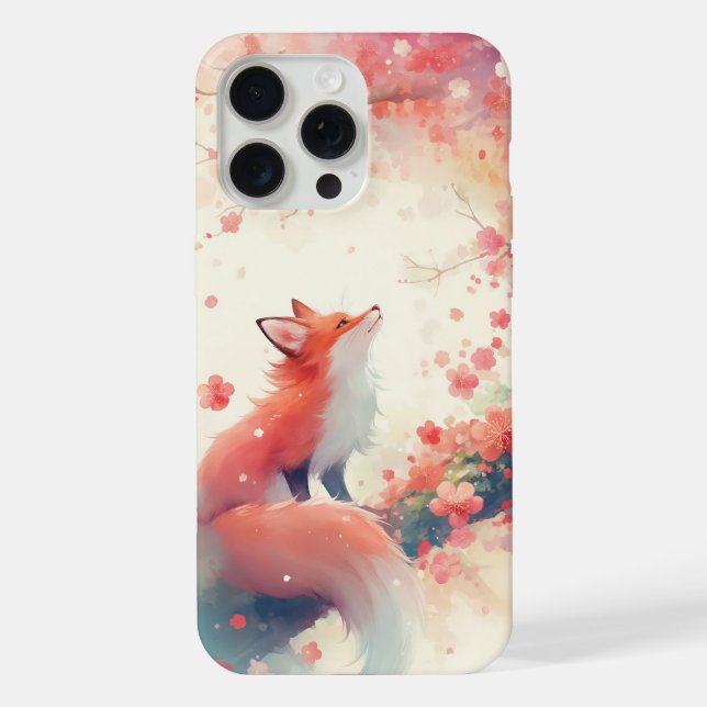 Red Fox Cherry Blossom Tree iPhone Case (Back)