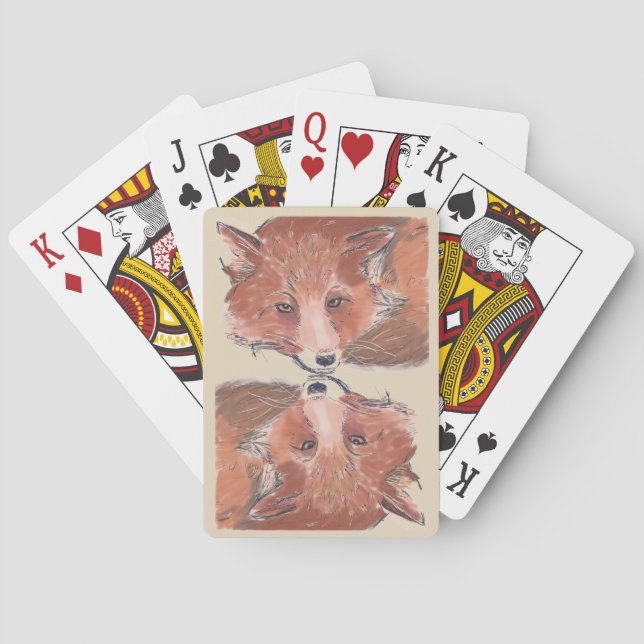 Red Fox Colour Illustration Mirrored Playing Cards (Back)