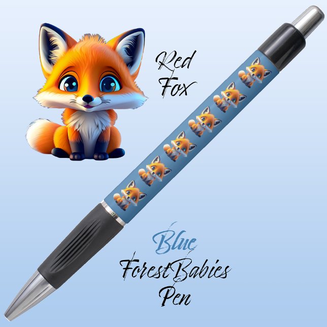 Red Fox, Cute Unique Whimsical Forest Animal Blue (Cute Whimsical Red Fox Cartoon Graphic, blue ForestBabies Pen 🦊)