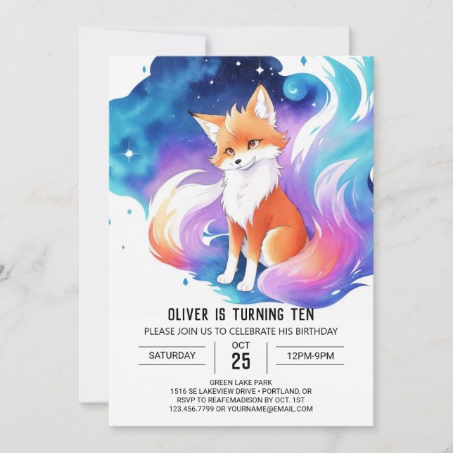 Red Fox Enchantment Birthday Invitation (Front)