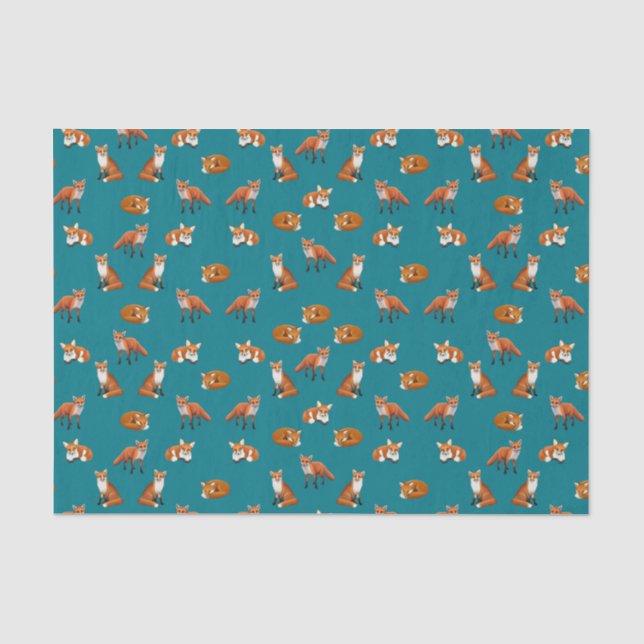 Red Fox Family Tissue Paper Teal (Front)