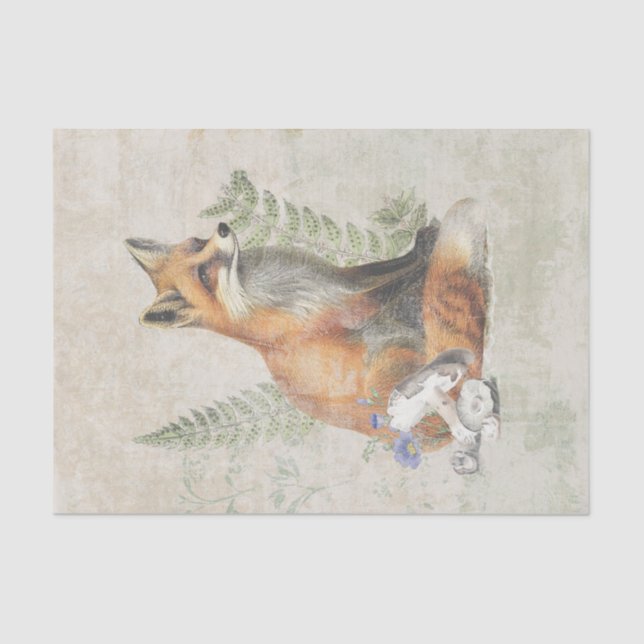 Red Fox Fern Mushroom Woodland Forest Decoupage  Tissue Paper (Front)