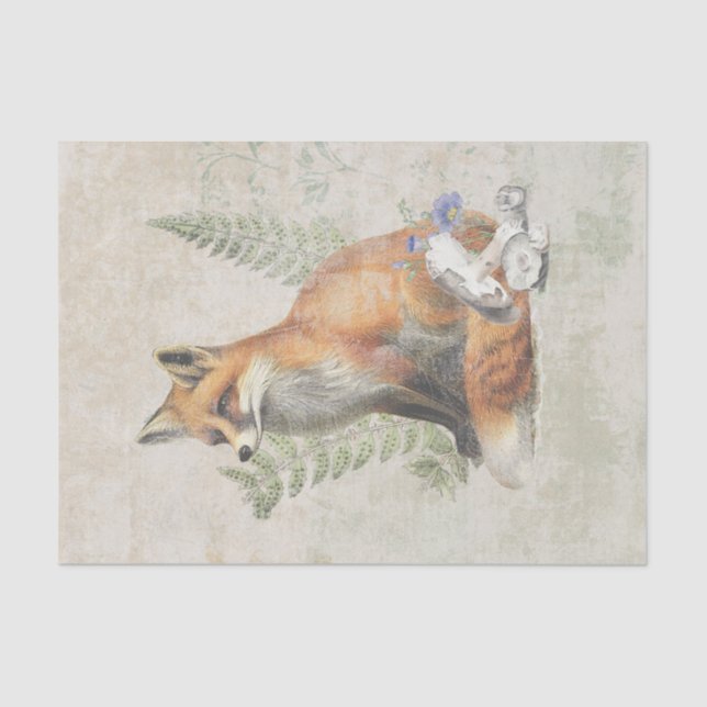 Red Fox Fern Mushroom Woodland Forest Decoupage  Tissue Paper (Front)
