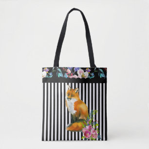 Red Fox & Floral Tote Bag Stripe
