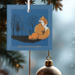 Red Fox Forest Pumpkins Glass Tree Decoration