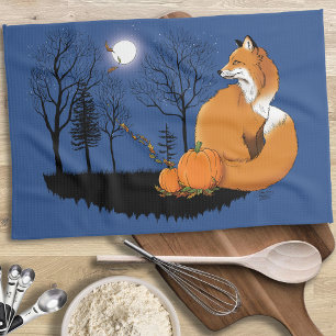 Red Fox Forest Pumpkins Tea Towel