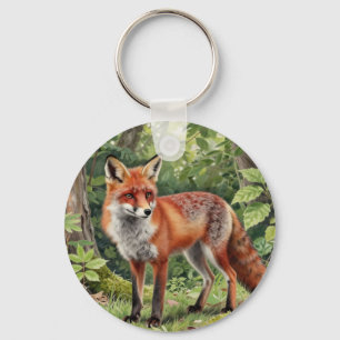 Red Fox Forest Wildlife Portrait Key Ring