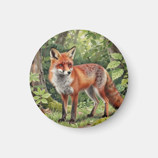 Red Fox Forest Wildlife Portrait Magnet (Front)