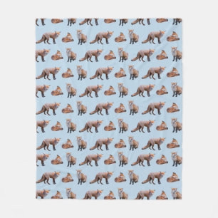 Red Fox Frenzy Fleece Blanket (Light Blue)