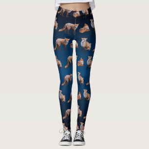 Red Fox Frenzy Leggings (Navy Blue Mix)