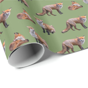 Red Fox Frenzy Wrapping Paper (Green)