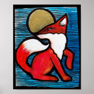 Red Fox Full Moon Loyal Foxes MoonChild            Poster