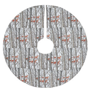 Red Fox Grey Forest Woods Christmas Tree Skirt