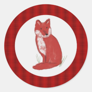 Red Fox Illustration with Plaid Frame Sticker