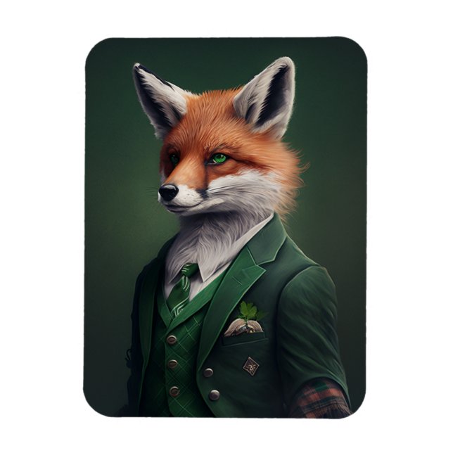 Red Fox in a Green St. Patrick's Day Suit Magnet (Vertical)