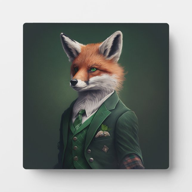 Red Fox in a Green St. Patrick's Day Suit Plaque (Front)