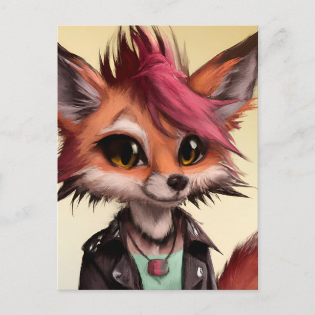 Red Fox in a Leather Jacket Punk Animals Postcard (Front)