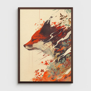 Red Fox in Autumn Leaves Stunning Wildlife Animal  Poster