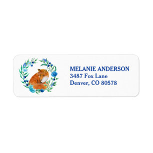 Red Fox in Blue Floral Wreath Return Address