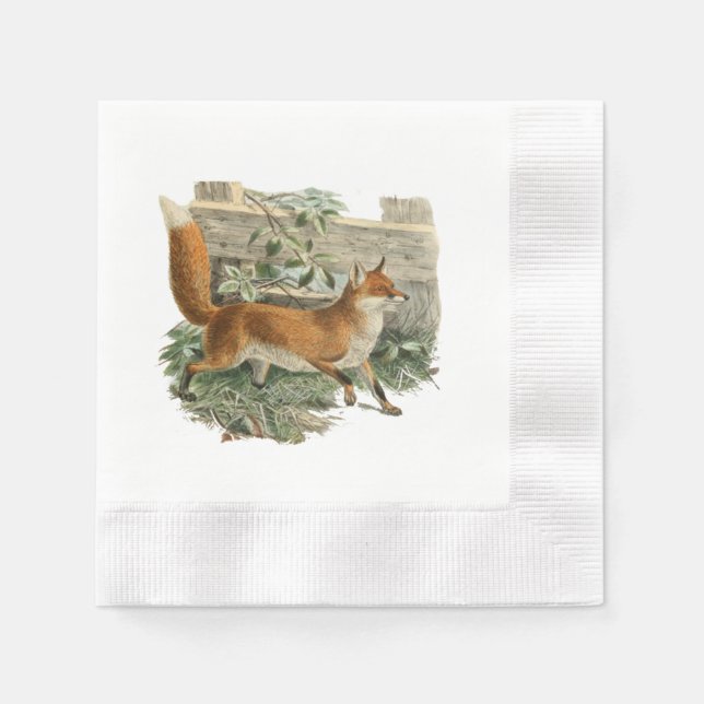 Red Fox in Rustic Country Cottage Illustration Napkin (Front)