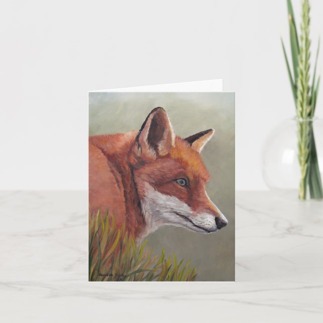 Red Fox in the Grass Animal art Note Card (Front)