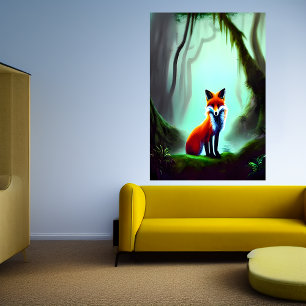 Red fox in the jungle   AI Art Poster