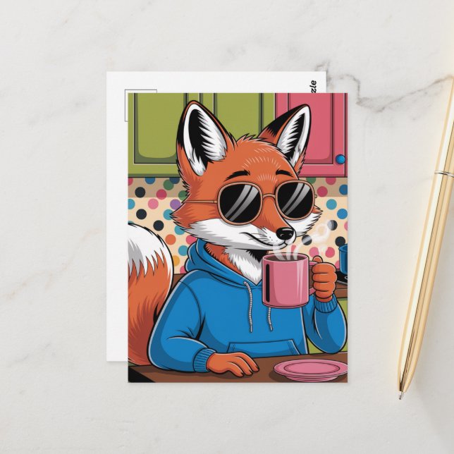 Red Fox in the Kitchen Postcard (Front/Back In Situ)