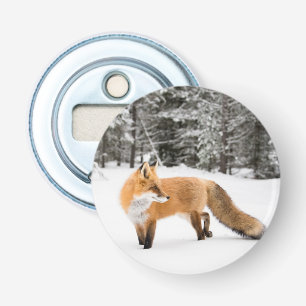 Red Fox in White Snow Bottle Opener