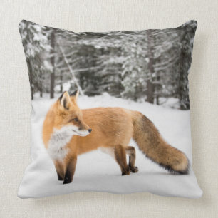 Red Fox in White Snow Cushion