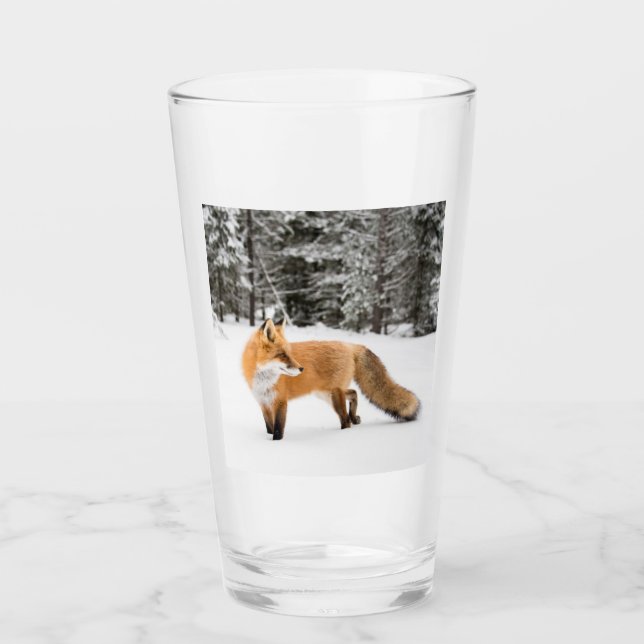 Red Fox in White Snow Glass (Front)