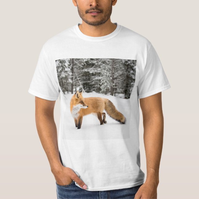 Red Fox in White Snow T-Shirt (Front)