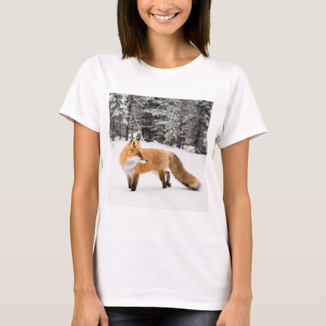 Red Fox in White Snow T-Shirt (Front)